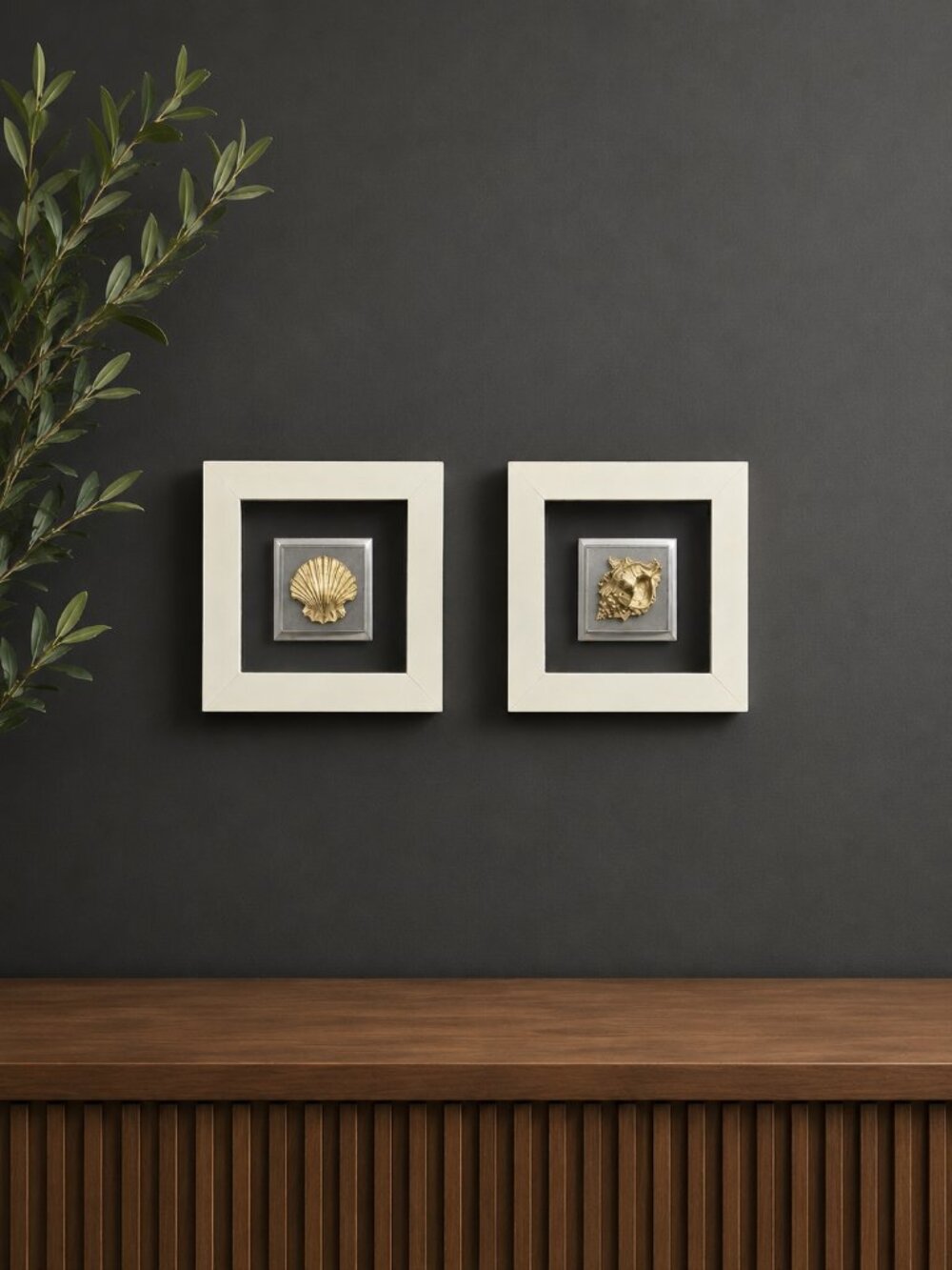 Beautiful Set of 2 Vintage Coastal 3D Seashell Shadow Box Frames